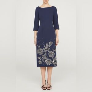 JS Collections Delilah Floral Beaded Cocktail Midi Dress Navy Blue NWT Size 18